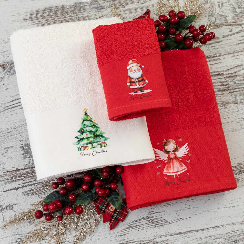 Alternative view of Πετσέτες Χριστουγεννιάτικες Σετ 2ΤΜΧ Άγιος Βασίλης Εκρού - 50 x 90 / 30 x 50 cm - Εκρού - Borea Home Textiles
