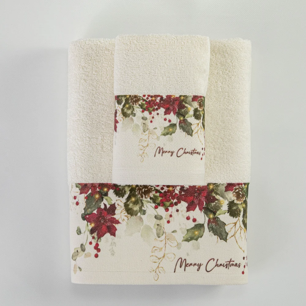 Πετσέτες Χριστουγεννιάτικες Σετ 2ΤΜΧ Christmas Berries Εκρού - 50 x 90 / 30 x 50 cm - Εκρού - Borea Home Textiles