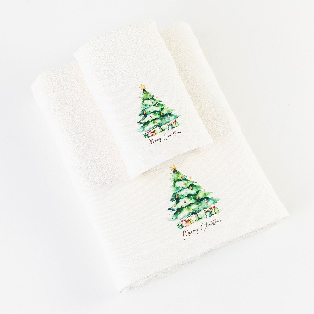 Πετσέτες Χριστουγεννιάτικες Σετ 2ΤΜΧ Έλατο Εκρού - 50 x 90 / 30 x 50 cm - Εκρού - Borea Home Textiles