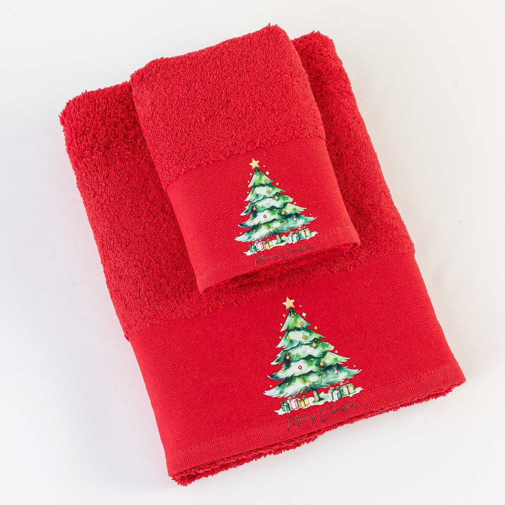 Πετσέτες Χριστουγεννιάτικες Σετ 2ΤΜΧ Έλατο Κόκκινο - 50 x 90 / 30 x 50 cm - Κόκκινο - Borea Home Textiles