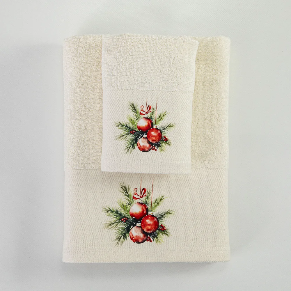 Πετσέτες Χριστουγεννιάτικες Σετ 2ΤΜΧ Ornaments Εκρού - 50 x 90 / 30 x 50 cm - Εκρού - Borea Home Textiles