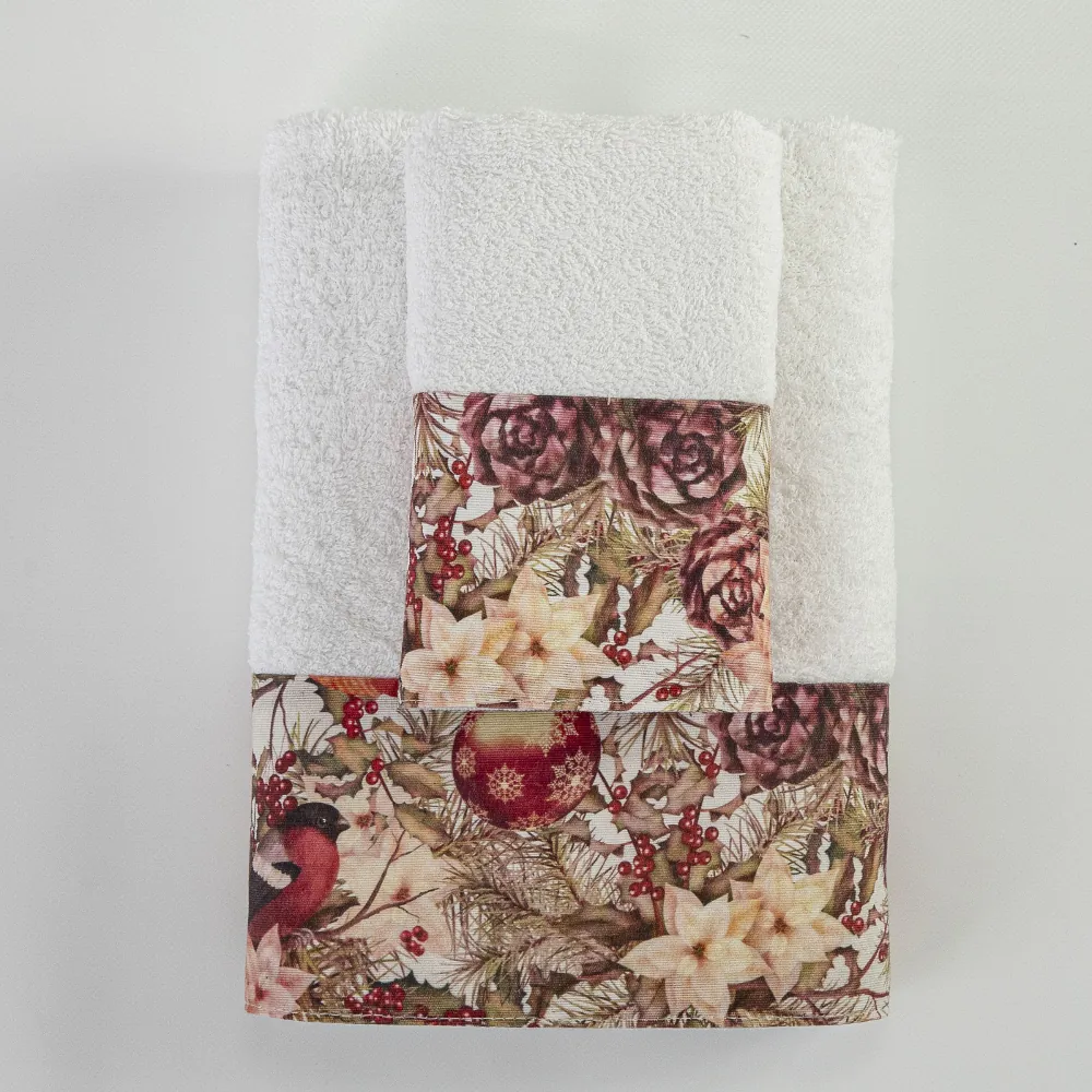 Πετσέτες Χριστουγεννιάτικες Σετ 2ΤΜΧ Robin - 50 x 90 / 30 x 50 cm - Λευκό - Borea Home Textiles