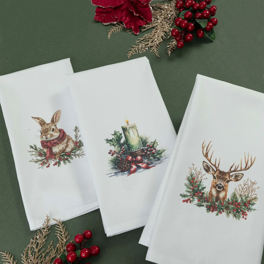 Alternative view of Ποτηρόπανα Κουζίνας Χριστουγεννιάτικα Candlelight Σετ 3ΤΜΧ - (3) 50 x 70 cm - Λευκό - Borea Home Textiles