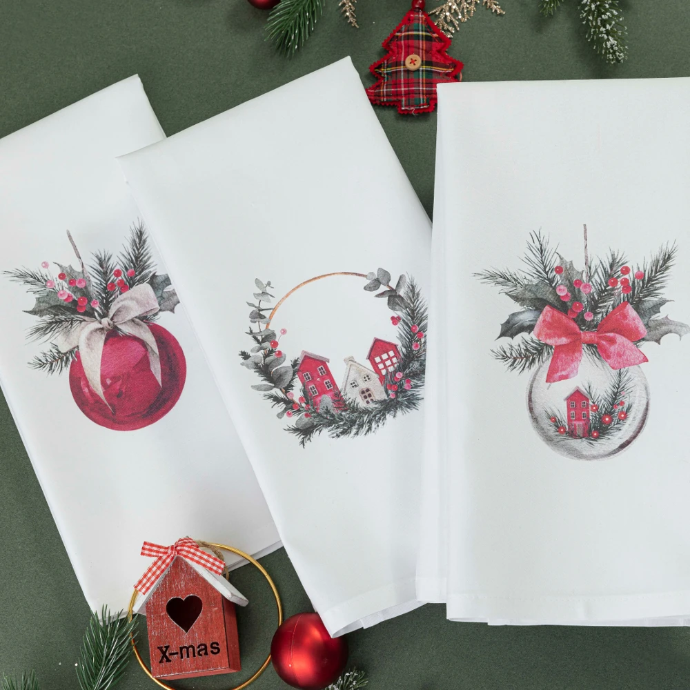 Alternative view of Ποτηρόπανα Κουζίνας Χριστουγεννιάτικα Christmas Ball Σετ 3ΤΜΧ - (3) 50 x 70 cm - Λευκό - Borea Home Textiles