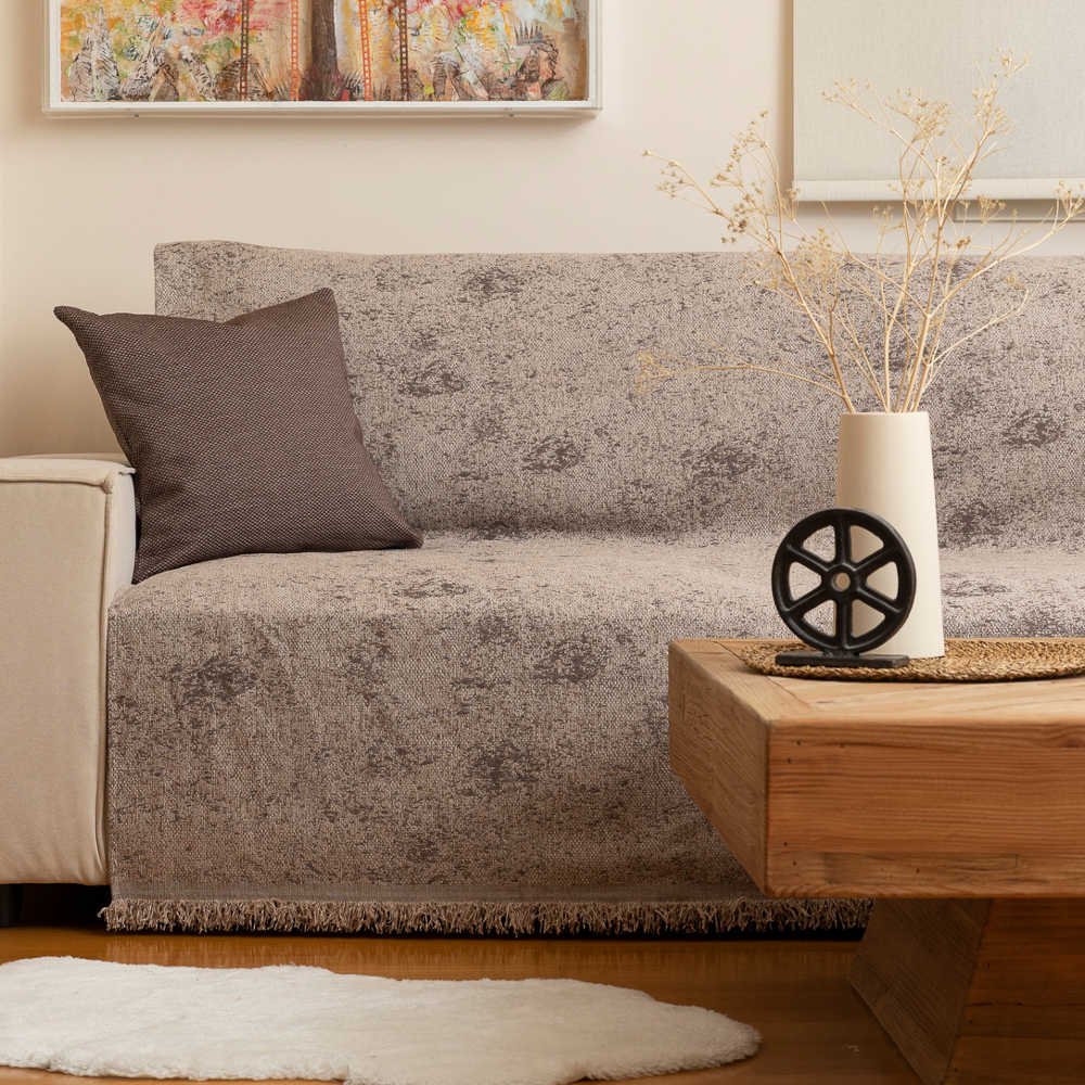 Ριχτάρι Σενίλ Πολυθρόνας Trace - 180 x 180 cm - Ροζέ - Borea Home Textiles