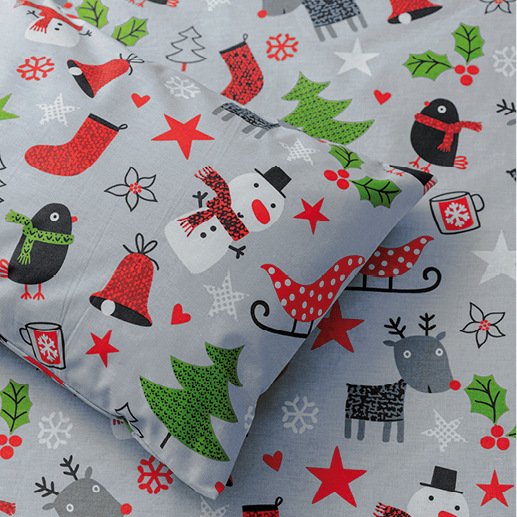 Ζεύγος Μαξιλαροθήκες Χριστουγεννιάτικες Χιονάνθρωπος - (2) 50 x 70 cm - Γκρι - Borea Home Textiles