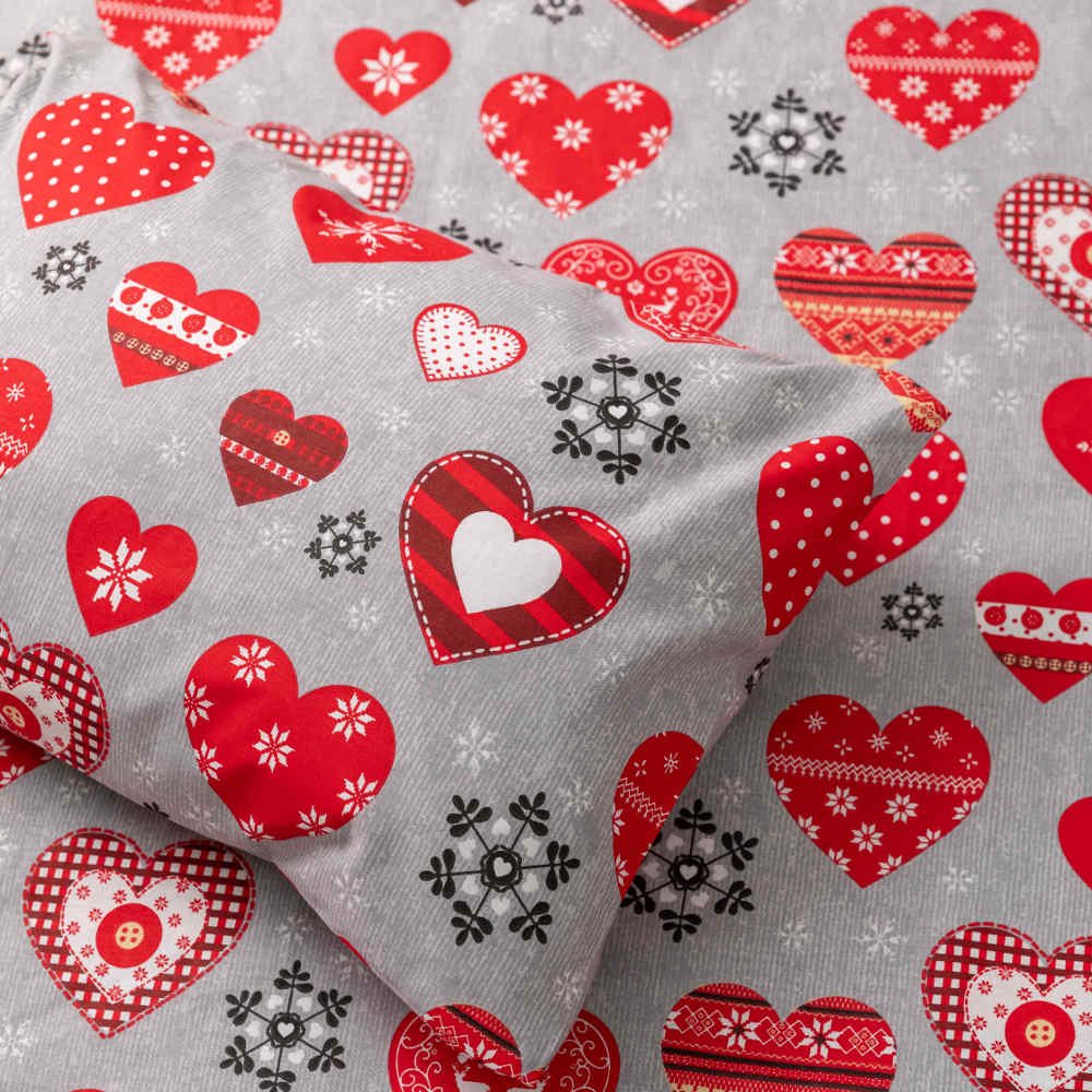 Ζεύγος Μαξιλαροθήκες Χριστουγεννιάτικες Καρδιές - (2) 50 x 70 cm - Γκρι - Borea Home Textiles