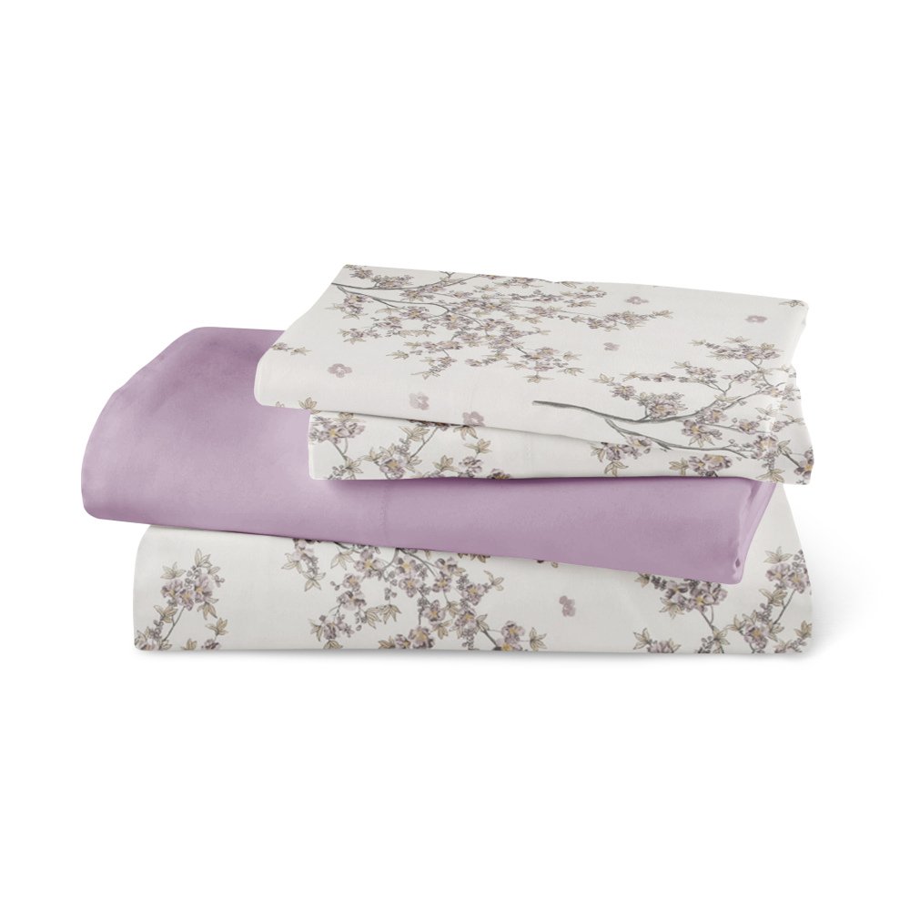 Σεντόνια Εμπριμέ Σετ Cherry Blossom Μωβ Υπέρδιπλα - (2) 240 x 260 cm + (2) 50 x 70 cm - Μωβ - Borea Home Textiles - Image 3