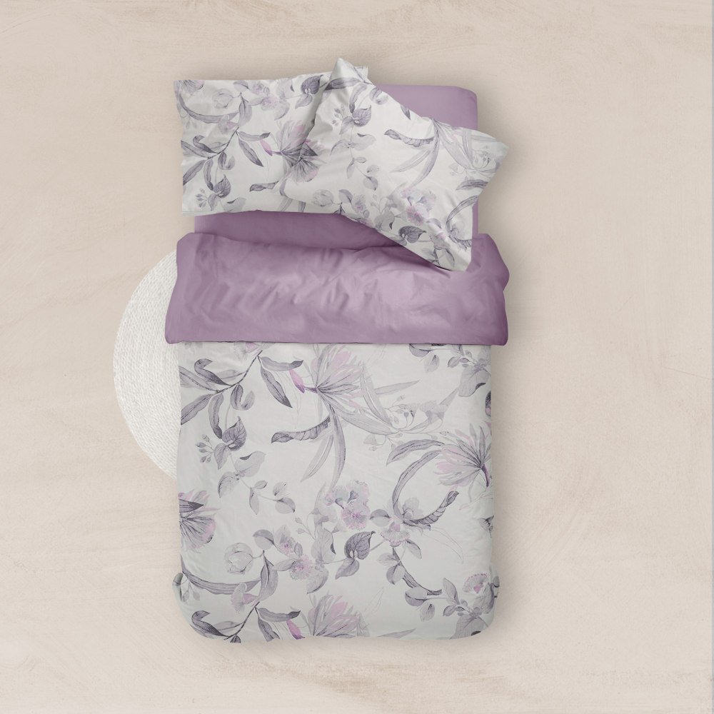 Σεντόνια Εμπριμέ Σετ Flore Λιλά Υπέρδιπλα - (2) 240 x 260 cm + (2) 50 x 70 cm - Λιλά - Borea Home Textiles