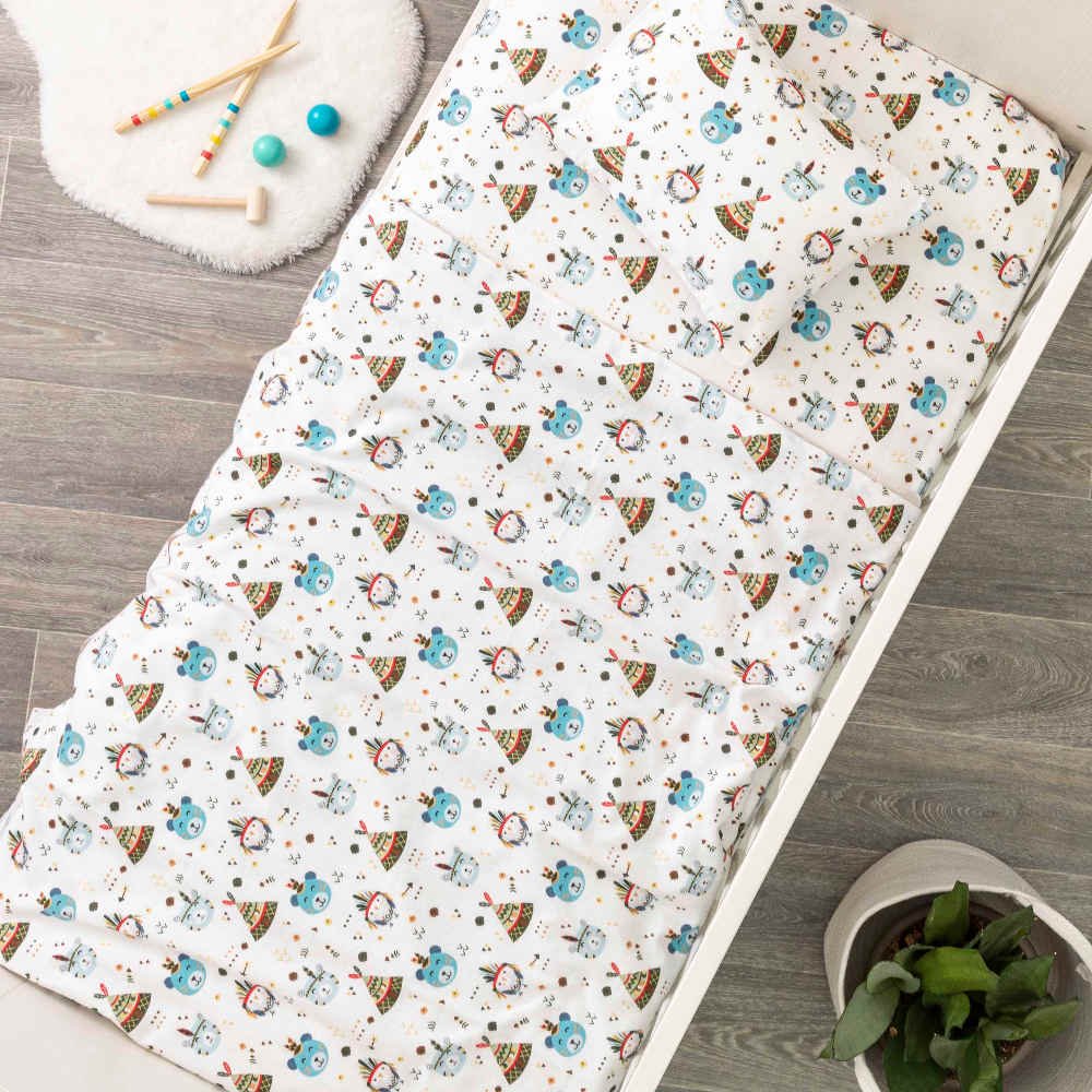 Σεντόνια Κούνιας Φανελένιο Σετ Indian Bear Σιέλ - (2) 120 x 160 cm + 30 x 40 cm - Σιέλ - Borea Home Textiles