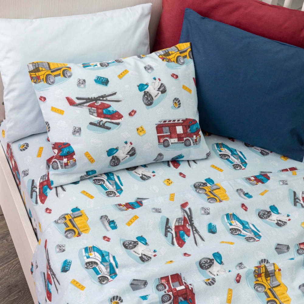 Alternative view of Σεντόνια Κούνιας Φανελένιο Σετ Πυροσβεστική - (2) 120 x 160 cm + 30 x 40 cm - Σιέλ - Borea Home Textiles