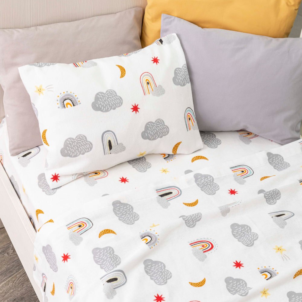 Alternative view of Σεντόνια Κούνιας Φανελένιο Σετ Rainbow Γκρι - (2) 120 x 160 cm + 30 x 40 cm - Γκρι - Borea Home Textiles