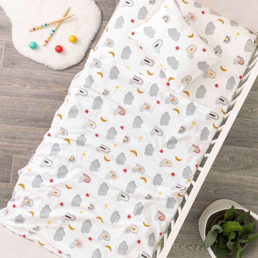 Σεντόνια Κούνιας Φανελένιο Σετ Rainbow Γκρι - (2) 120 x 160 cm + 30 x 40 cm - Γκρι - Borea Home Textiles