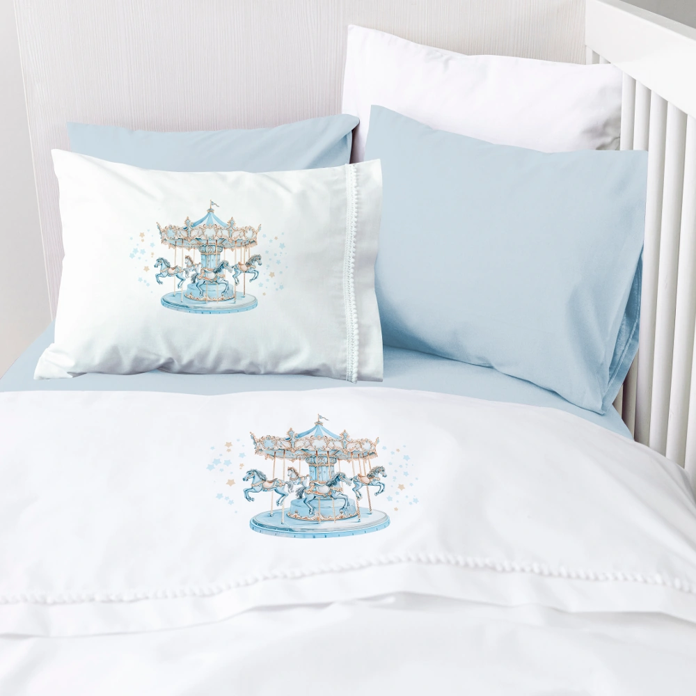 Alternative view of Σεντόνια Κούνιας Σετ Carousel Λευκό-Σιέλ - (2) 120 x 160 cm + 30 x 40 cm - Λευκό-Σιέλ - Borea Home Textiles