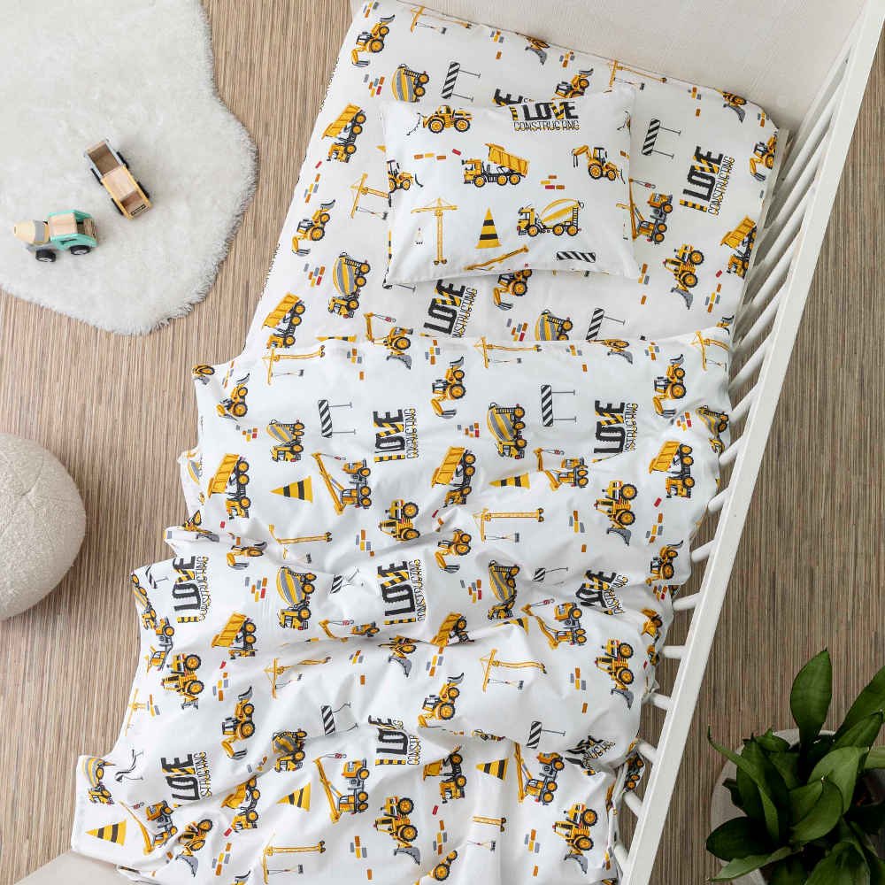 Σεντόνια Κούνιας Σετ Construction - (2) 120 x 160 cm + 30 x 40 cm - Λευκό - Borea Home Textiles