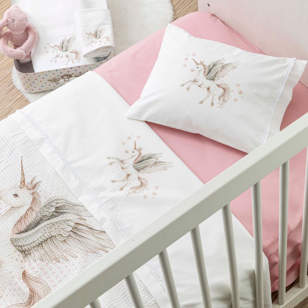 Alternative view of Σεντόνια Κούνιας Σετ Emeralda - (2) 120 x 160 cm + 30 x 40 cm - Λευκό-Ροζέ - Borea Home Textiles