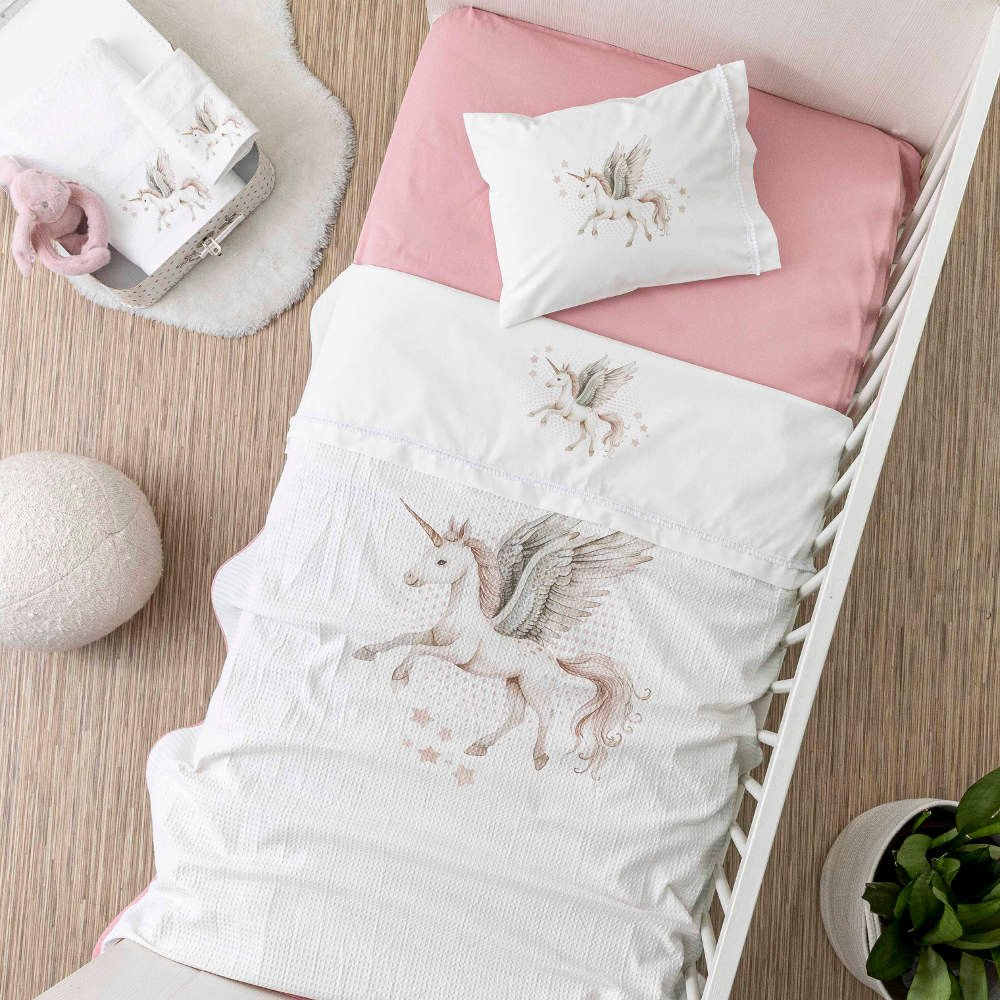 Σεντόνια Κούνιας Σετ Emeralda - (2) 120 x 160 cm + 30 x 40 cm - Λευκό-Ροζέ - Borea Home Textiles