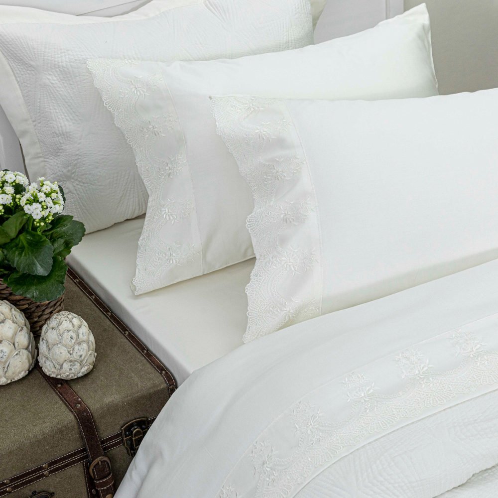 Σεντόνια Με Δαντέλα Σετ Νεφέλη Υπέρδιπλα - (2) 240 x 280 cm + (2) 50 x 70 cm - Εκρού - Borea Home Textiles