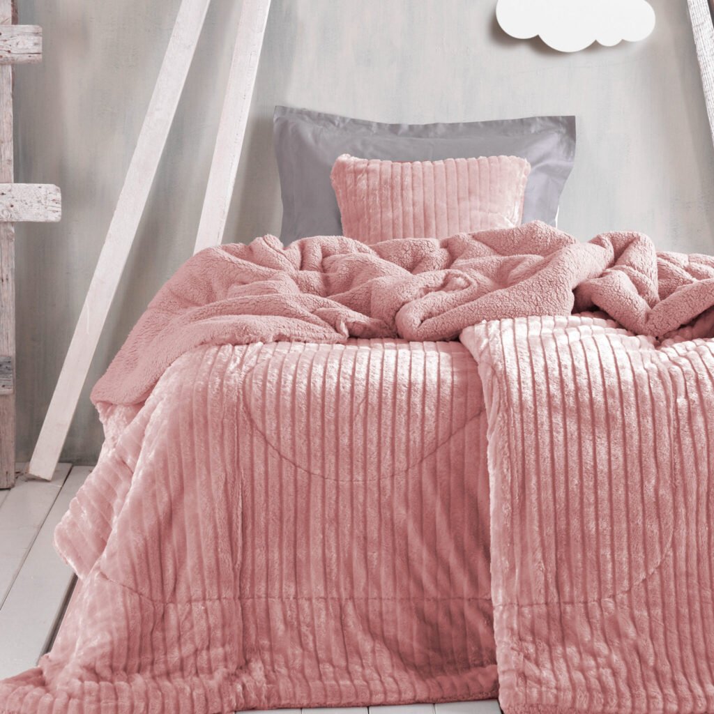 SHABBY ΡΟΖ - ΚΟΥΒΕΡΤΟΠΑΠΛΩΜΑ ΠΑΙΔΙΚΟ - ΡΟΖ - 50X50, ΗΜΙΔΙΠΛΟ (160Χ220) - Rythmos