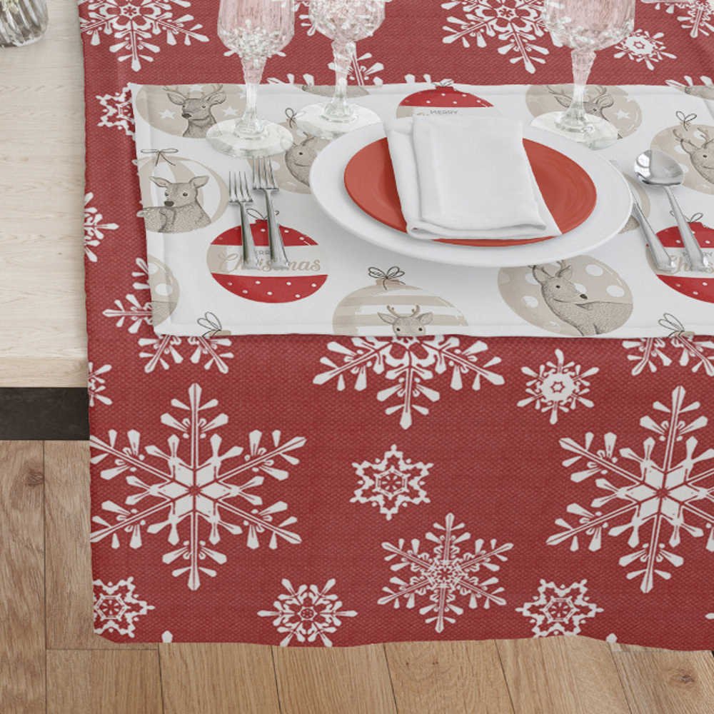 Τραπεζομάντηλο Χριστουγεννιάτικο Χιονονιφάδα - 140 x 140 cm - Κόκκινο - Borea Home Textiles