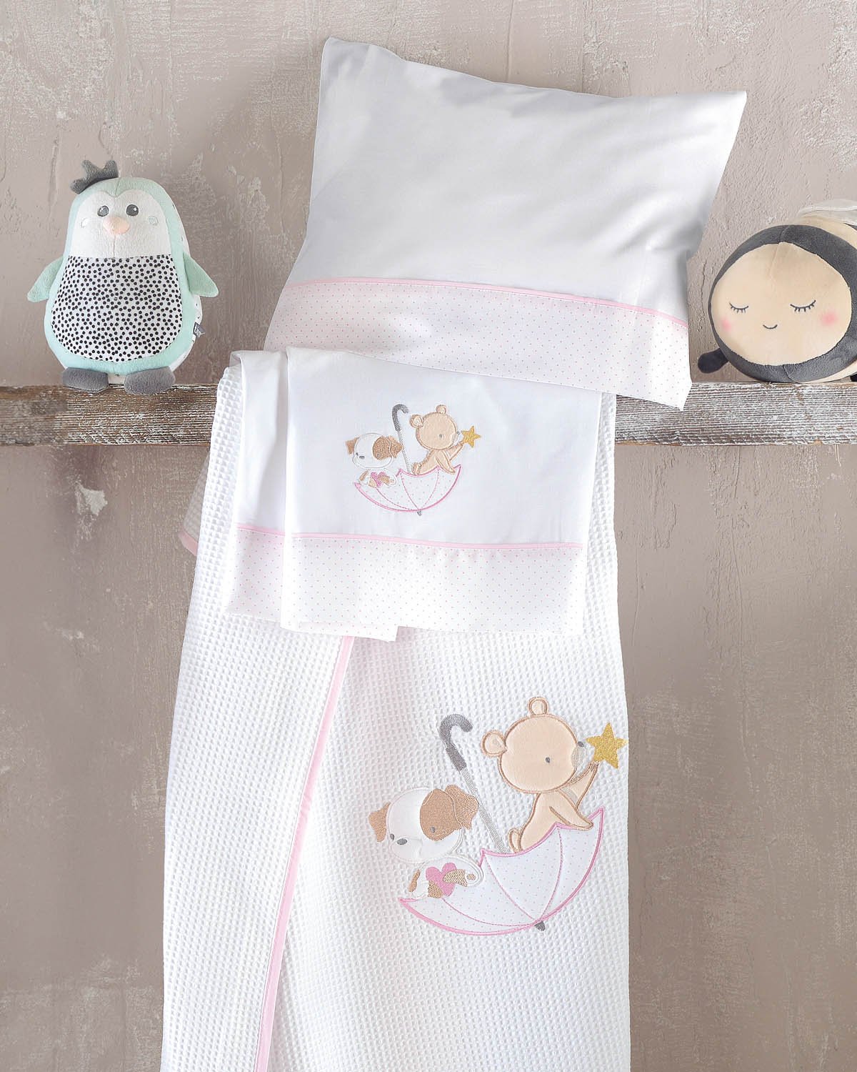 UMBRELLA FIGHT POZ - ΣΕΤ ΣΕΝΤΟΝΙΑ ΒΡΕΦΙΚΑ ΦΑΝΕΛΑ 3 ΤΕΜ. ΜΕ KENTHMA - ΡΟΖ - 100X160 - Rythmos